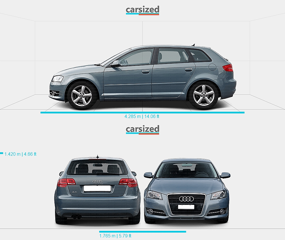 Audi A3 2003-2013 Abmessungen Seitenansicht