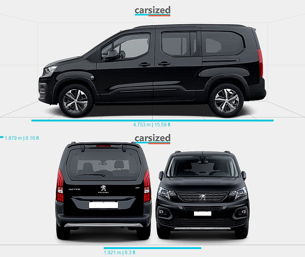 Peugeot Rifter 2018-2024 Abmessungen Frontansicht