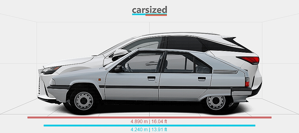 Dimensions: Citroën BX 1986-1994 vs. Lexus RX 2022-present