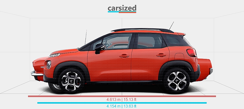 Dimensions: Citroën C3 Aircross 2017-2021 vs. Ford Mustang 1964-1966