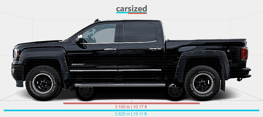 Dimensions: GMC Sierra 2015-2018 vs. MINI Classic Rover Mini 1990-1996